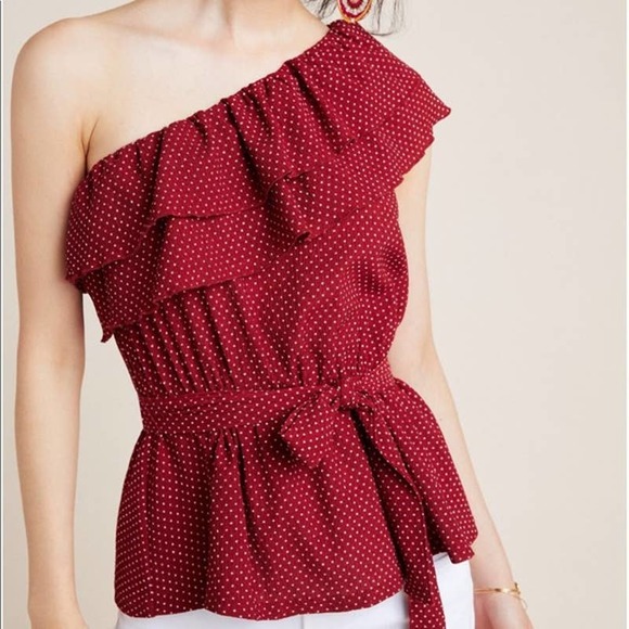 Maeve Tops - Anthro Maeve Asymmetrical One Shoulder Ruffled Top